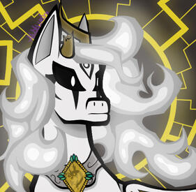 A headshot of a white, horse-like creature inspired by the characters of My Little Pony: Friendship is Magic.