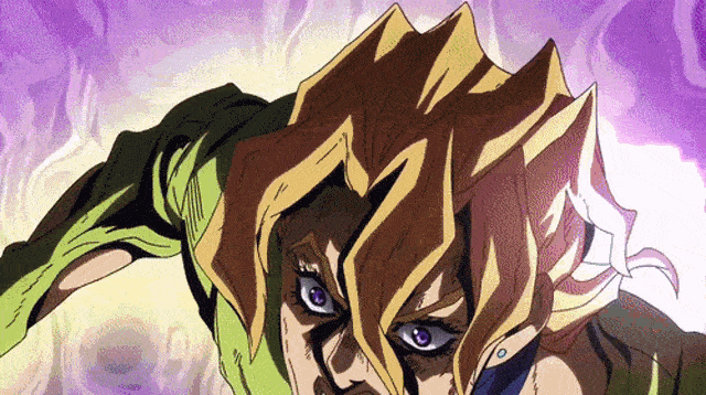 A very angry Fugo and his Stand, Purple Haze, releasing its deadly virus.